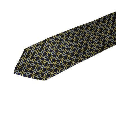 Italian Navy Blue & Gold Knot Chain Pattern Silk Tie - Barker Collars