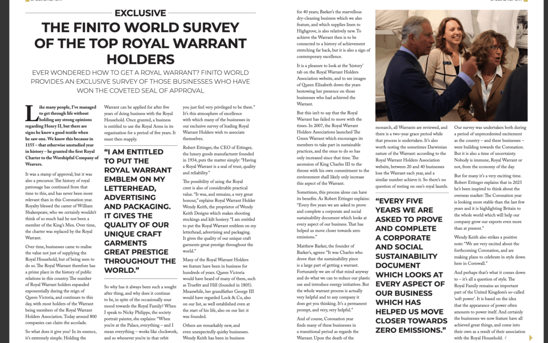 Barker Laundry & Dry Cleaning included in the Finito World survey article of some of the top Royal Warrant Holders